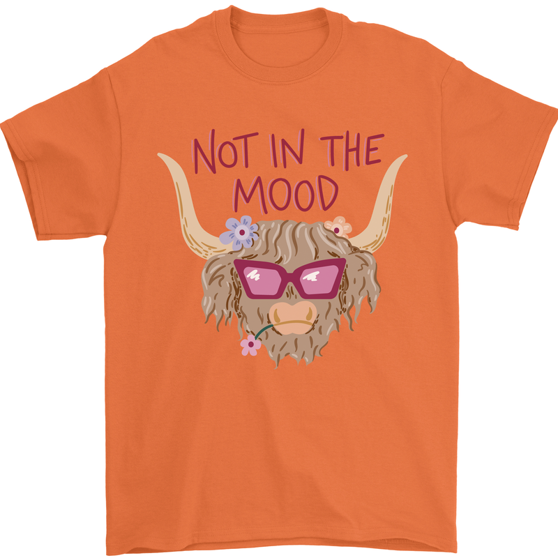 Not in the Mood Funny Highland Cow Mens T-Shirt 100% Cotton Orange