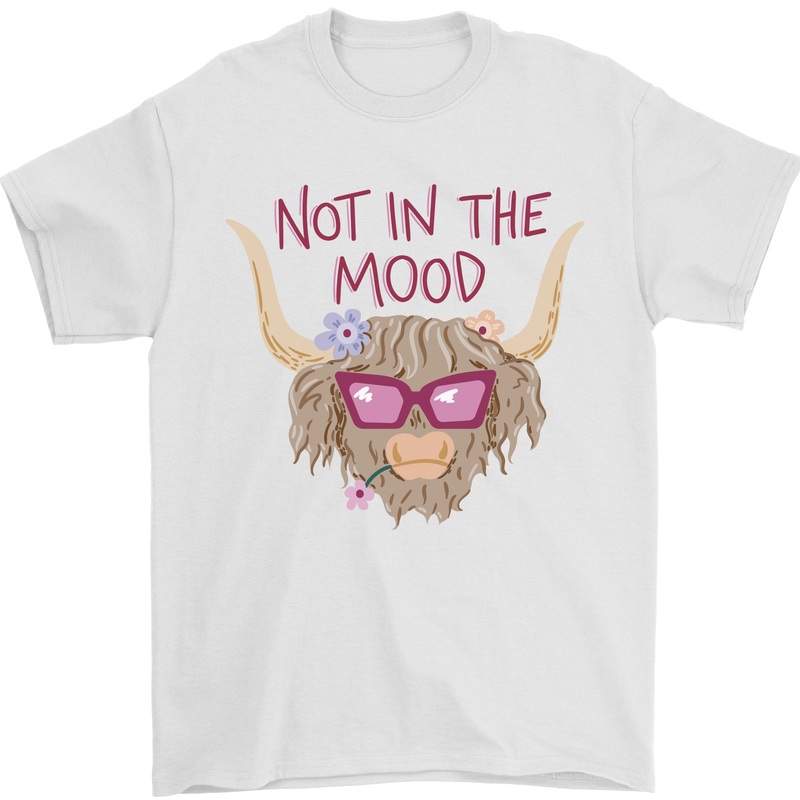 Not in the Mood Funny Highland Cow Mens T-Shirt 100% Cotton White