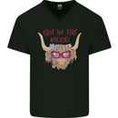 Not in the Mood Funny Highland Cow Mens V-Neck Cotton T-Shirt Black