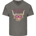 Not in the Mood Funny Highland Cow Mens V-Neck Cotton T-Shirt Charcoal