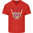 Not in the Mood Funny Highland Cow Mens V-Neck Cotton T-Shirt Red