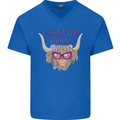 Not in the Mood Funny Highland Cow Mens V-Neck Cotton T-Shirt Royal Blue