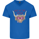 Not in the Mood Funny Highland Cow Mens V-Neck Cotton T-Shirt Royal Blue