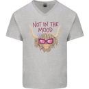 Not in the Mood Funny Highland Cow Mens V-Neck Cotton T-Shirt Sports Grey