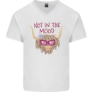 Not in the Mood Funny Highland Cow Mens V-Neck Cotton T-Shirt White