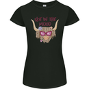 Not in the Mood Funny Highland Cow Womens Petite Cut T-Shirt Black