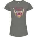 Not in the Mood Funny Highland Cow Womens Petite Cut T-Shirt Charcoal