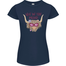 Not in the Mood Funny Highland Cow Womens Petite Cut T-Shirt Navy Blue
