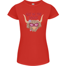 Not in the Mood Funny Highland Cow Womens Petite Cut T-Shirt Red