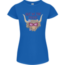 Not in the Mood Funny Highland Cow Womens Petite Cut T-Shirt Royal Blue