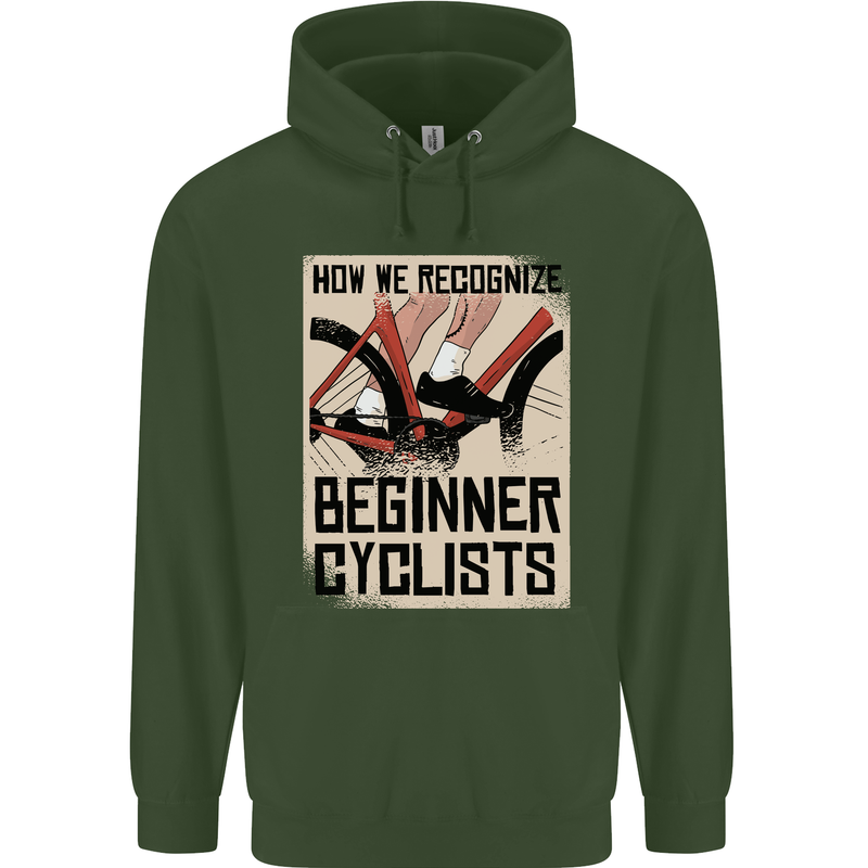 Novice Cyclists Funny Bicycle Cycling Childrens Kids Hoodie Forest Green