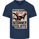 Novice Cyclists Funny Bicycle Cycling Mens V-Neck Cotton T-Shirt Navy Blue