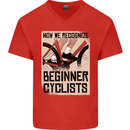 Novice Cyclists Funny Bicycle Cycling Mens V-Neck Cotton T-Shirt Red