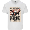 Novice Cyclists Funny Bicycle Cycling Mens V-Neck Cotton T-Shirt White