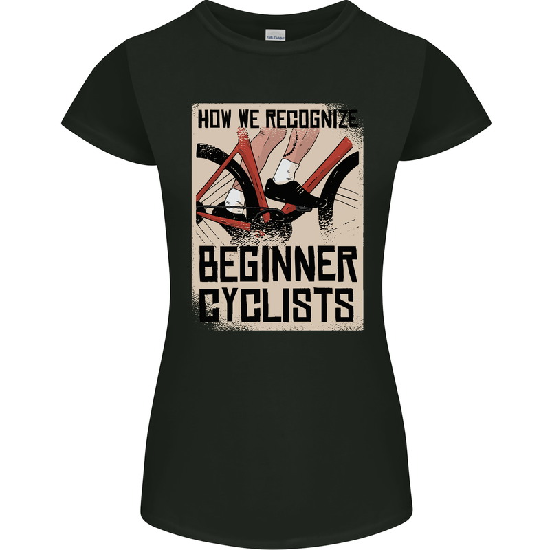 Novice Cyclists Funny Bicycle Cycling Womens Petite Cut T-Shirt Black