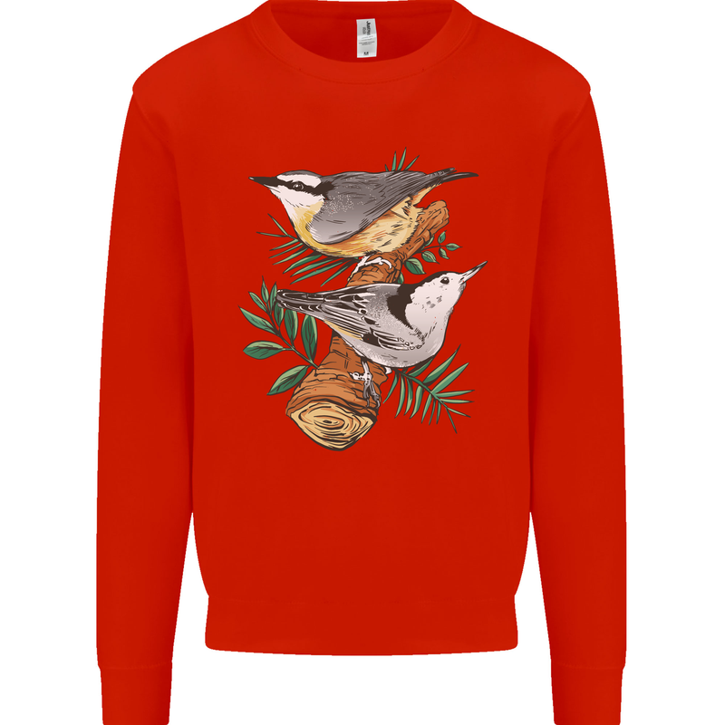 Nuthatch Garden Bird Watching Mens Sweatshirt Jumper Bright Red