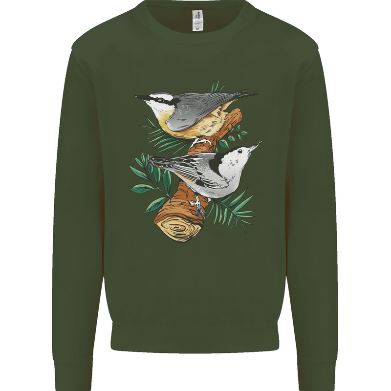 Nuthatch Garden Bird Watching Mens Sweatshirt Jumper Forest Green