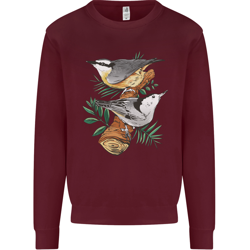 Nuthatch Garden Bird Watching Mens Sweatshirt Jumper Maroon