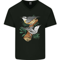 Nuthatch Garden Bird Watching Mens V-Neck Cotton T-Shirt Black