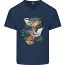 Nuthatch Garden Bird Watching Mens V-Neck Cotton T-Shirt Navy Blue