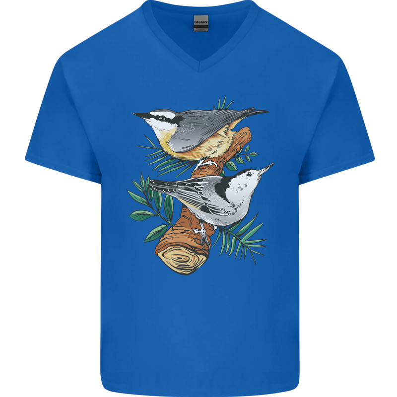 Nuthatch Garden Bird Watching Mens V-Neck Cotton T-Shirt Royal Blue