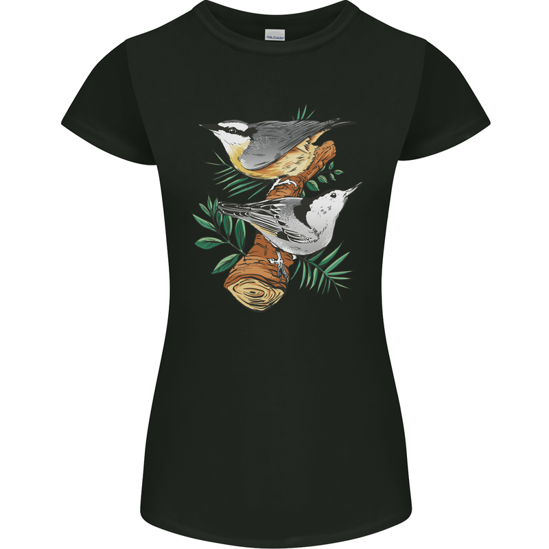 Nuthatch Garden Bird Watching Womens Petite Cut T-Shirt Black