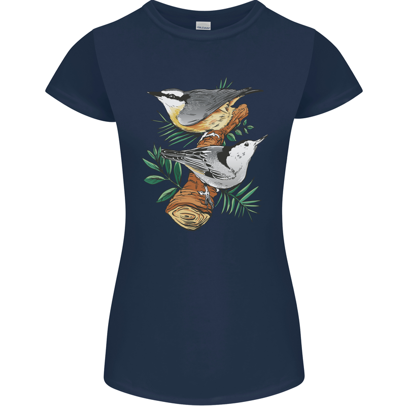 Nuthatch Garden Bird Watching Womens Petite Cut T-Shirt Navy Blue