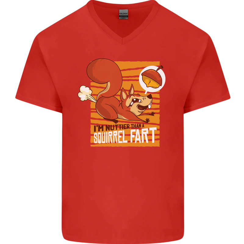 Nuttieer Than a Squirrel Fart Funny Farting Mens V-Neck Cotton T-Shirt Red