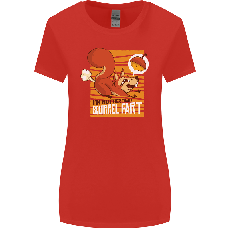 Nuttieer Than a Squirrel Fart Funny Farting Womens Wider Cut T-Shirt Red