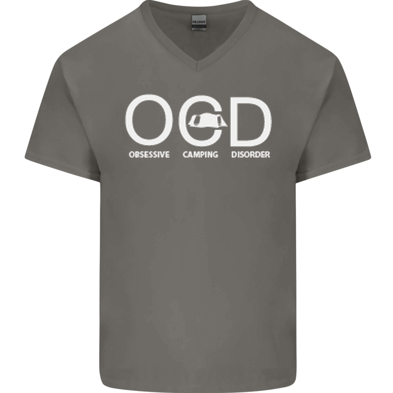 OCD Obsessive Camping Disorder Mens V-Neck Cotton T-Shirt Charcoal