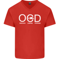 OCD Obsessive Camping Disorder Mens V-Neck Cotton T-Shirt Red
