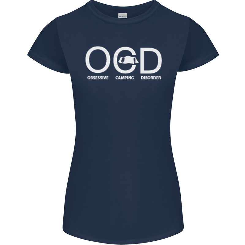OCD Obsessive Camping Disorder Womens Petite Cut T-Shirt Navy Blue