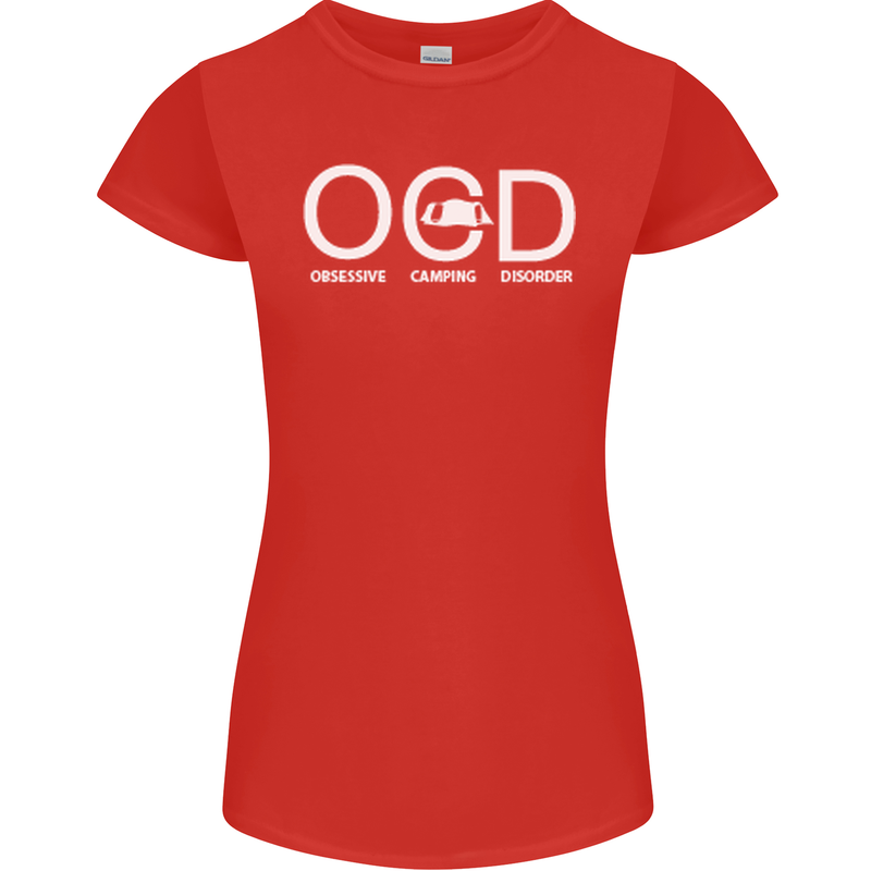 OCD Obsessive Camping Disorder Womens Petite Cut T-Shirt Red