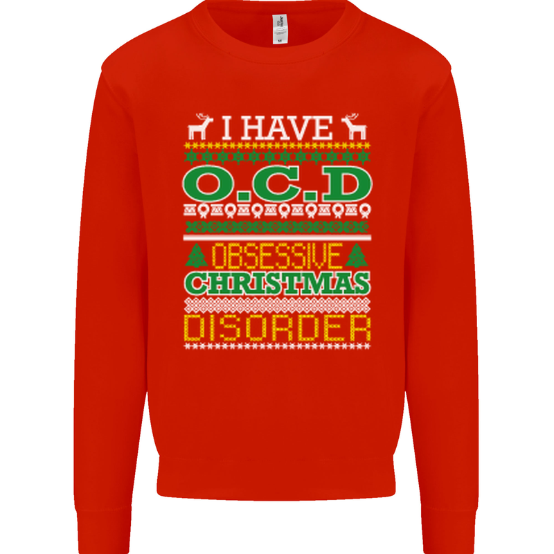 OCD Obsessive Christmas Disorder Mens Sweatshirt Jumper Bright Red