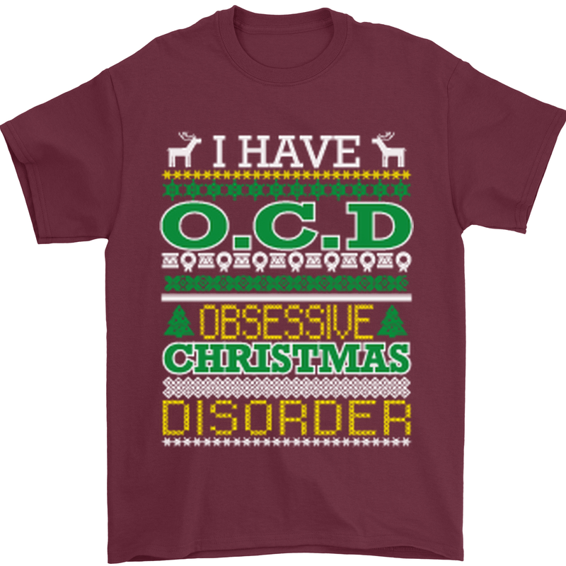 OCD Obsessive Christmas Disorder Mens T-Shirt Cotton Gildan Maroon