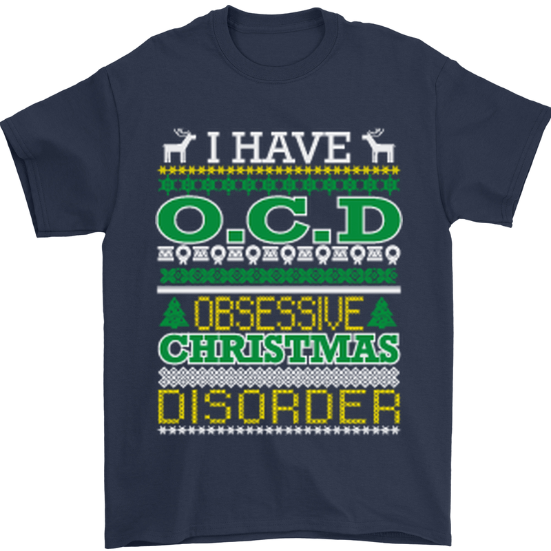 OCD Obsessive Christmas Disorder Mens T-Shirt Cotton Gildan Navy Blue