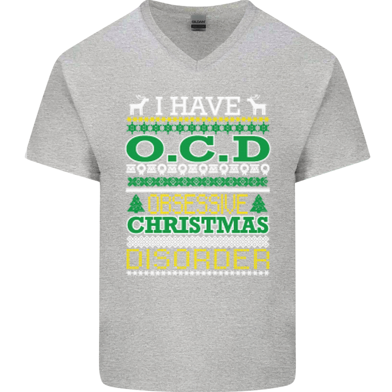 OCD Obsessive Christmas Disorder Mens V-Neck Cotton T-Shirt Sports Grey