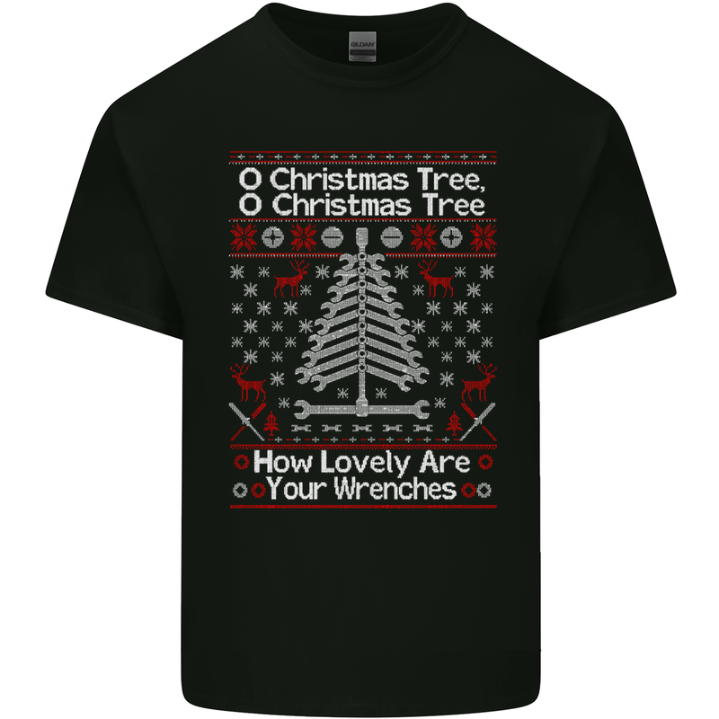O Christmas Tree Lovely Wrenches Mechanic Mens Cotton T-Shirt Tee Top Black