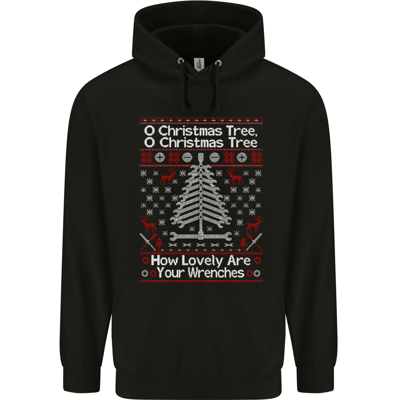 O Christmas Tree Lovely Wrenches Mechanic Mens Hoodie Black