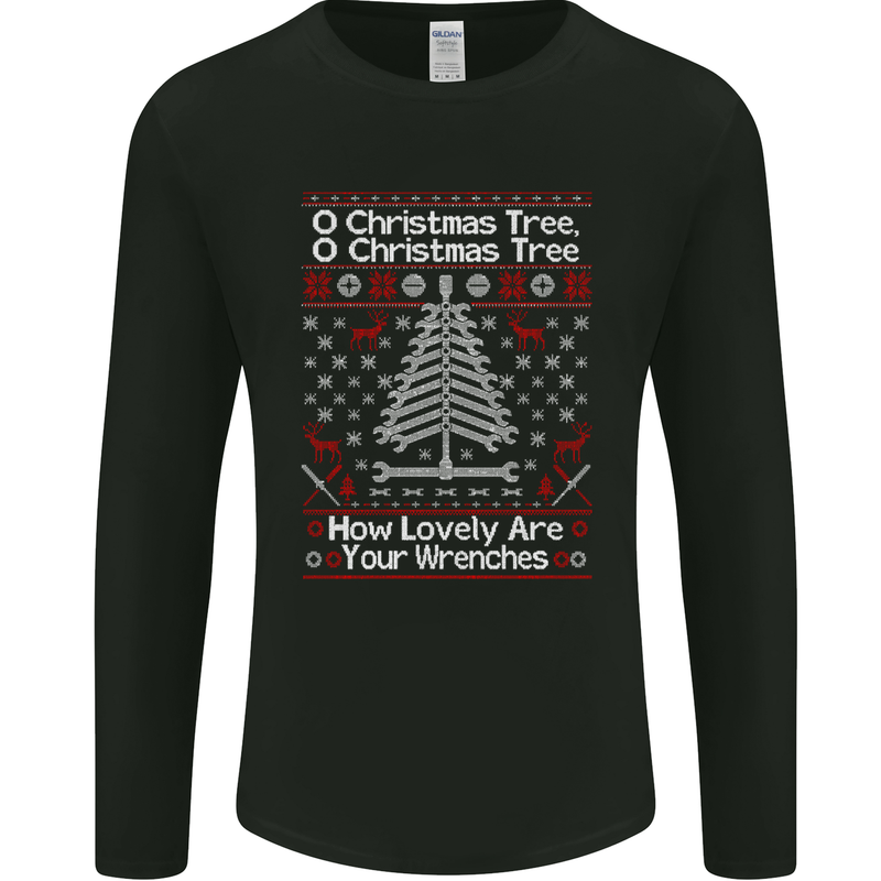 O Christmas Tree Lovely Wrenches Mechanic Mens Long Sleeve T-Shirt Black