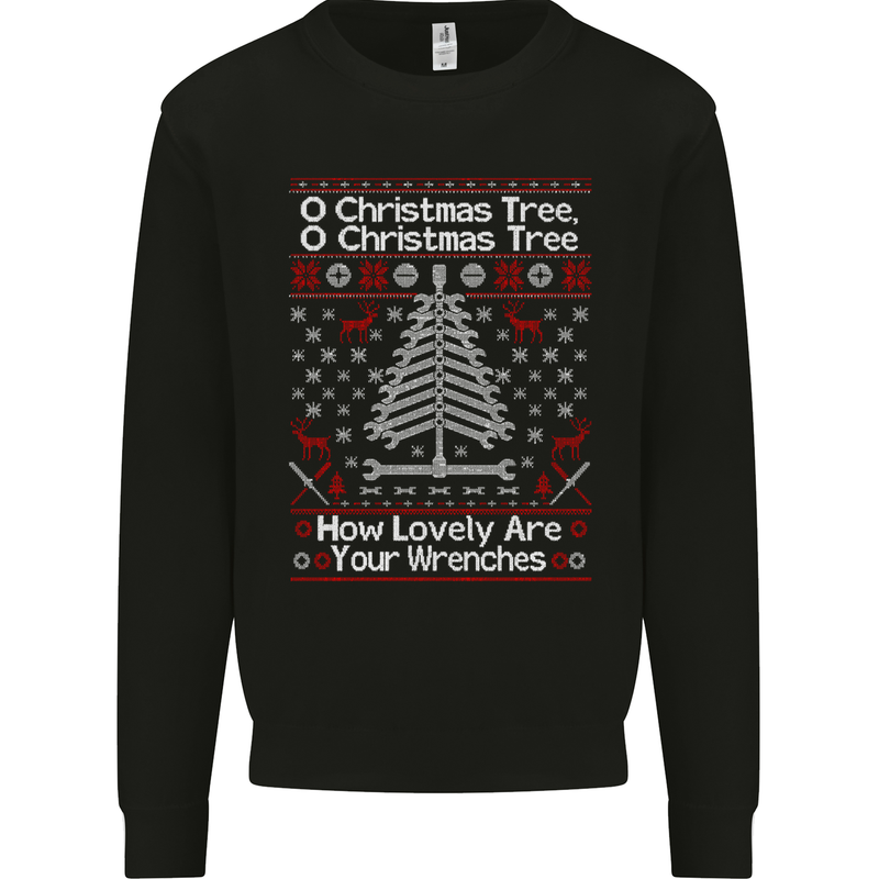 O Christmas Tree Lovely Wrenches Mechanic Mens Sweatshirt Jumper Black
