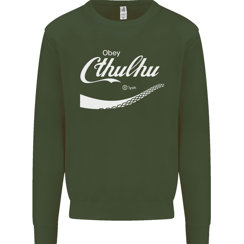 Obey Cthulhu Kraken Octopus R'lyeh Kids Sweatshirt Jumper Forest Green
