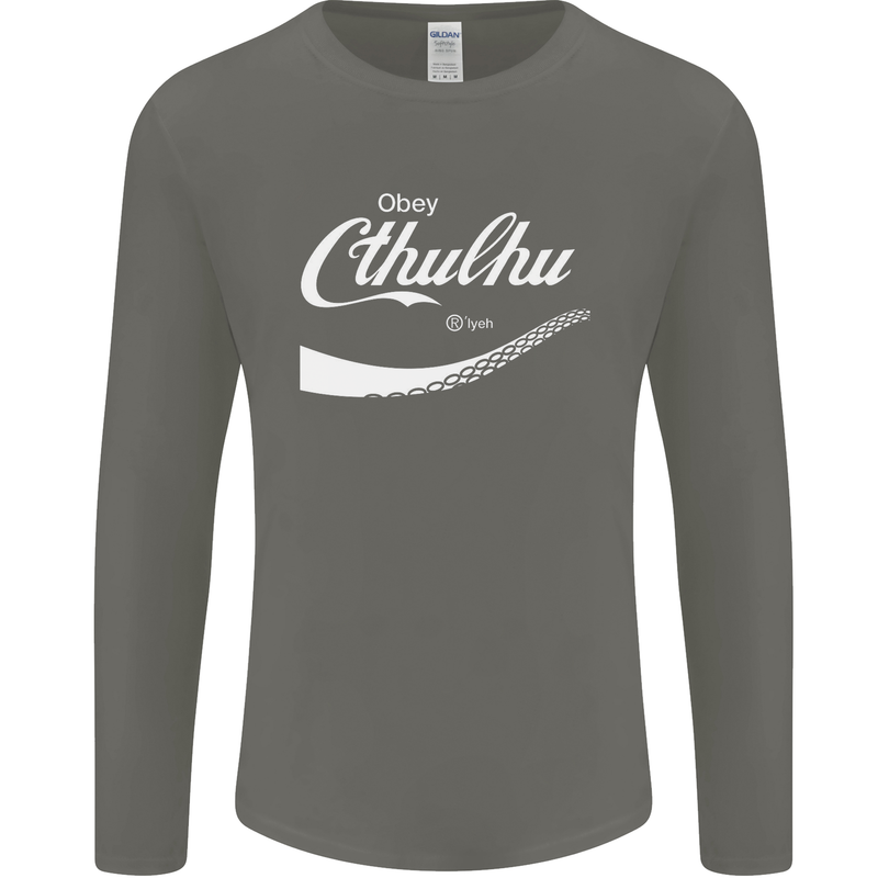 Obey Cthulhu Kraken Octopus R'lyeh Mens Long Sleeve T-Shirt Charcoal