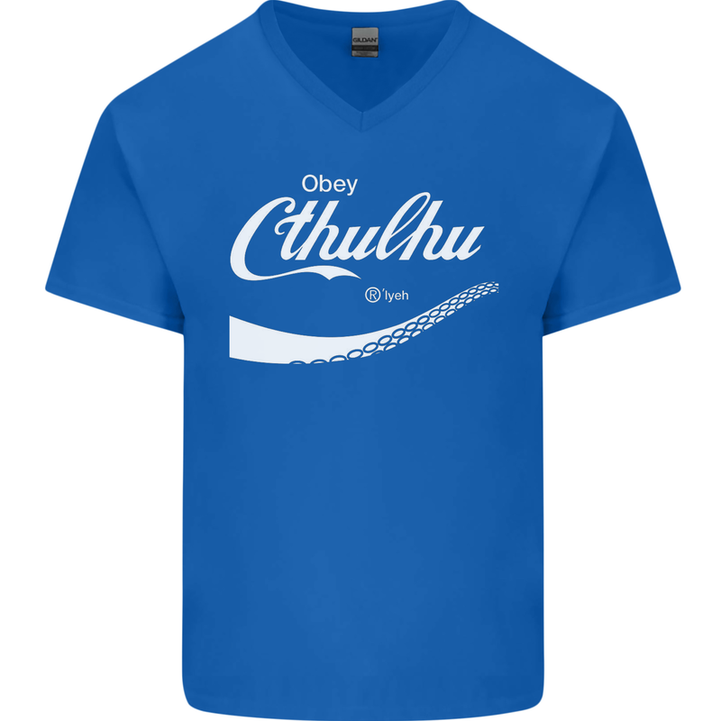 Obey Cthulhu Kraken Octopus R'lyeh Mens V-Neck Cotton T-Shirt Royal Blue