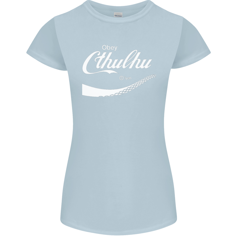 Obey Cthulhu Kraken Octopus R'lyeh Womens Petite Cut T-Shirt Light Blue