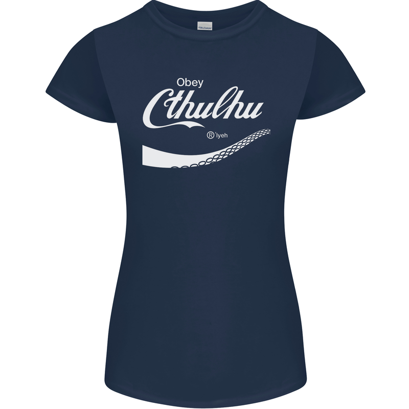 Obey Cthulhu Kraken Octopus R'lyeh Womens Petite Cut T-Shirt Navy Blue