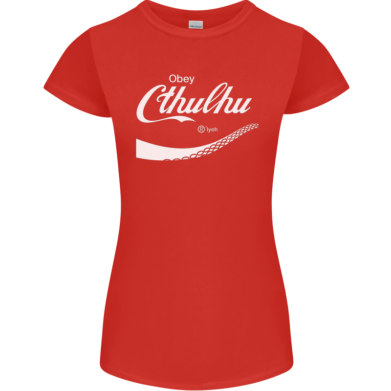 Obey Cthulhu Kraken Octopus R'lyeh Womens Petite Cut T-Shirt Red