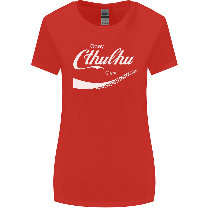 Obey Cthulhu Kraken Octopus R'lyeh Womens Wider Cut T-Shirt Red