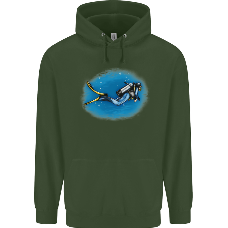Ocean Scuba Diver Scuba Diving Childrens Kids Hoodie Forest Green