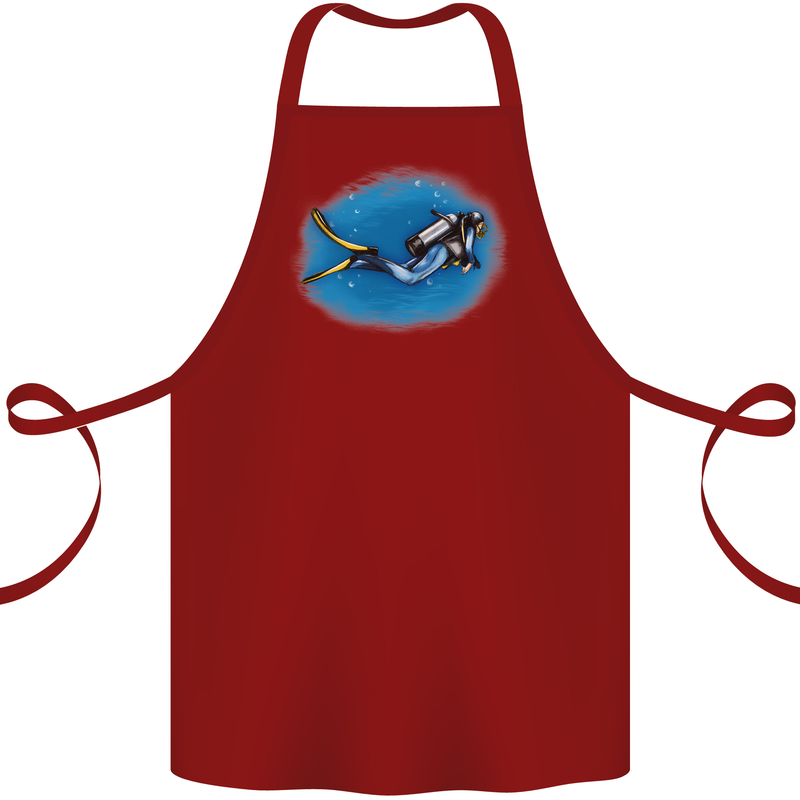 Ocean Scuba Diver Scuba Diving Cotton Apron 100% Organic Maroon